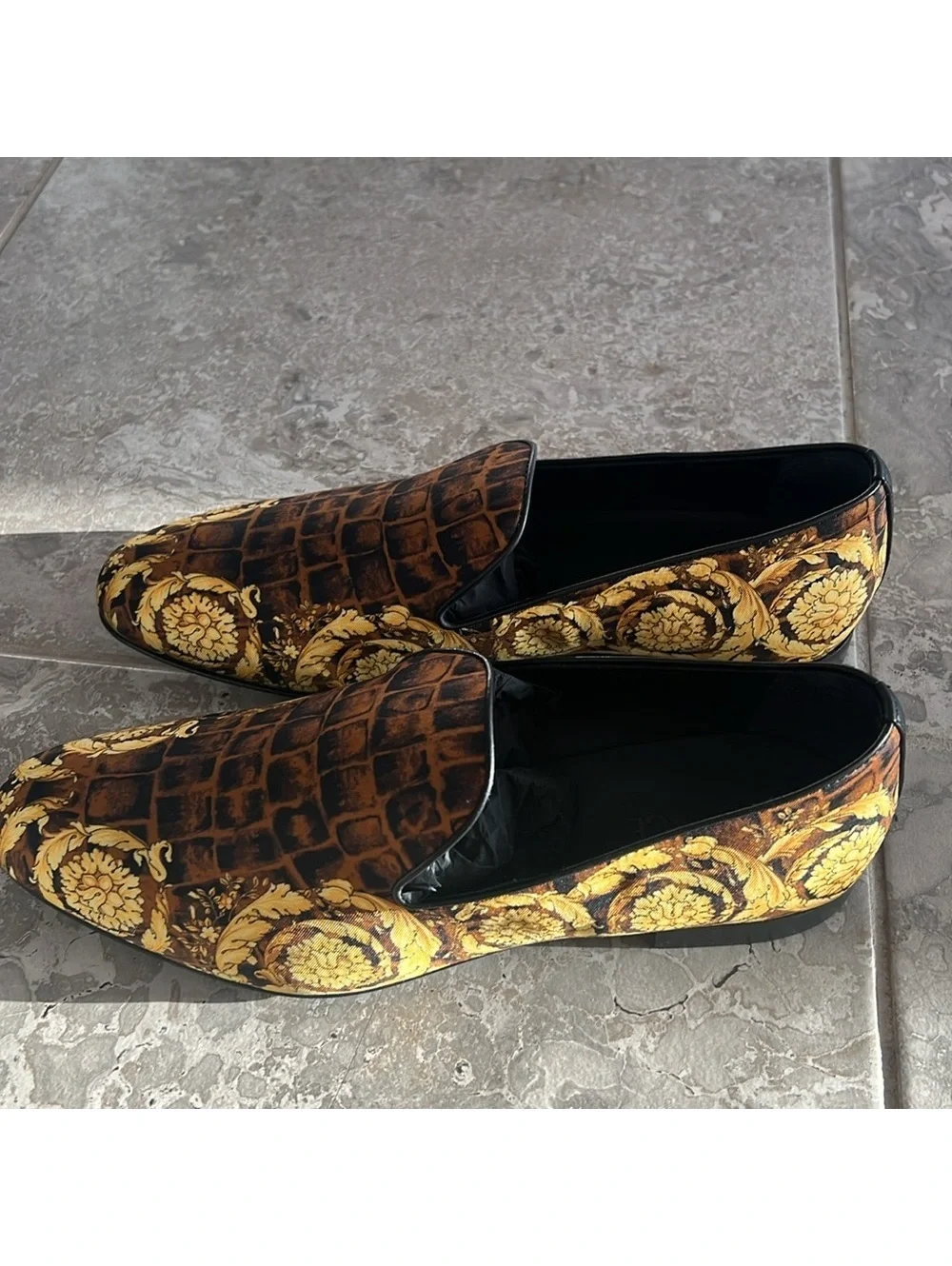 Versace Baroque Print Smoking Slippers Slip-On Shoes, Size EU 43 New +DustBag